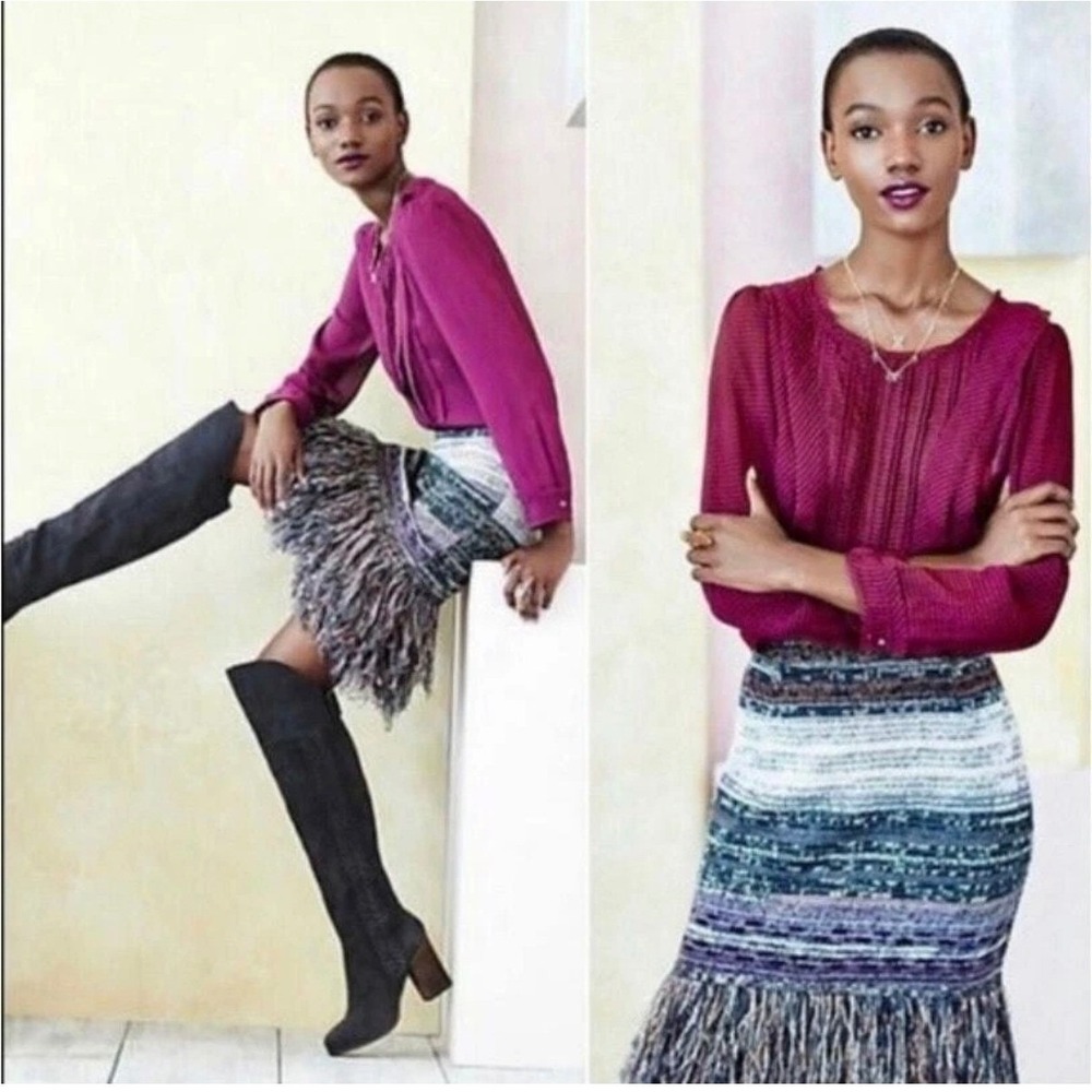 Anthropologie HD in Paris Pretty Purple Pleat Front Long Sleeve Blouse Top Women